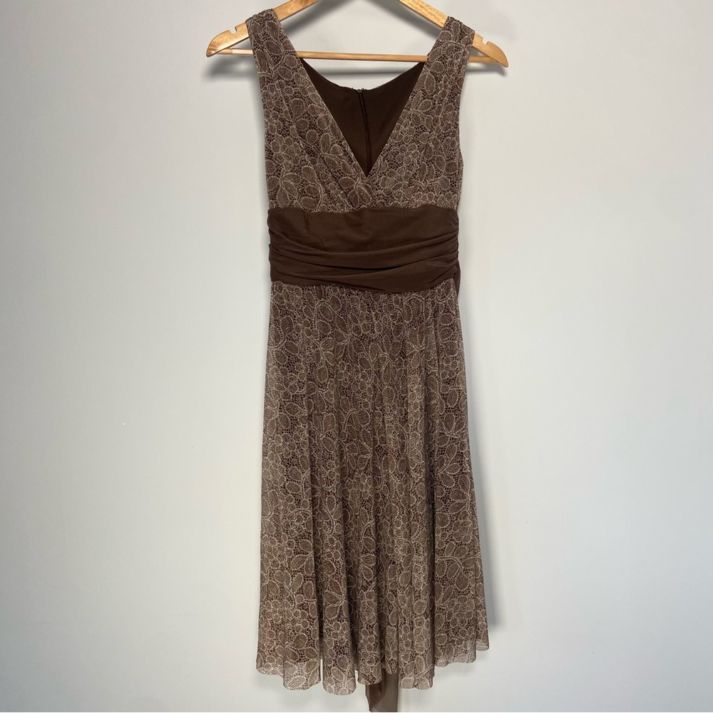Vintage Brown V-Neck Mini Dress Fairy Forest Whimsy Nature Flowy Chic Y2K Size S